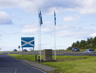 Fototapeta na wymiar Sign of Welcome to Scotland