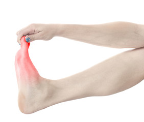 Pain in the foot. Massage of female feet.