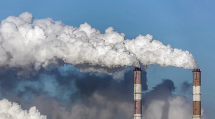 Smoke from the pipes of heat station - Moscow, Russia
