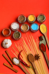 spicy fragrant spices in spoons