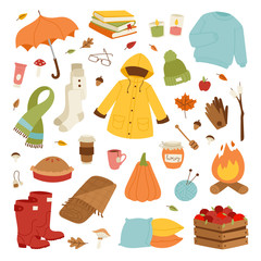 Autumn icons hand drawn vector.