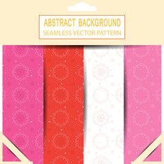 Vector set of seamless abstract white and red pattern in the package with pattern unit and shadow.