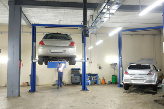 Car in a car repair station