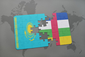 puzzle with the national flag of kazakhstan and central african republic on a world map