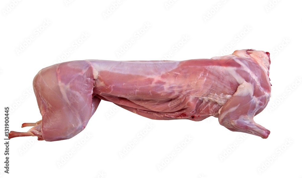 Wall mural Fresh large uncooked rabbit on a white background