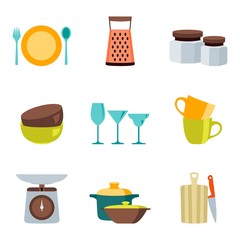 Kitchenware flat design color icons vector collection