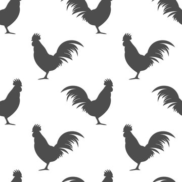 Seamless pattern background with roosters symbol silhouette vector