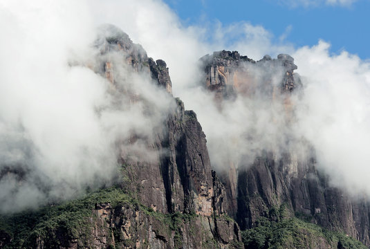 Tepyi covered with clouds in the Canaima national park - Venezuela