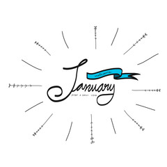Welcome January word lettering illustration