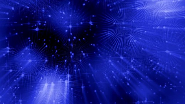 Festive blue abstract background with rays and dots of light, circular motion,  linear stream with starry motion rotating,  animated  illustration,  30fps, HD1080, seamless loop 