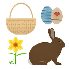 Ostern Icons Farbe - Hase, Korb, Osterglocke, Ostereier