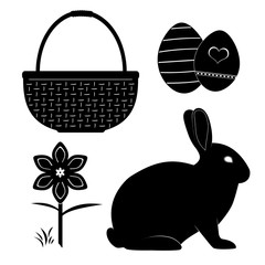 Ostern Icons Schwarz - Hase, Korb, Osterglocke, Ostereier