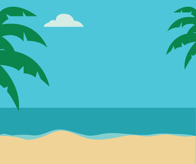 Fototapeta na wymiar beach view with coconut trees, clouds and sand