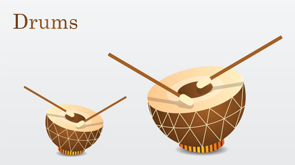 Indian drums for music, traditional drums with sticks 