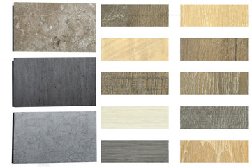 Laminate Wood Concept - Samples of laminate, vinyl , stone laminate texture floor tile.