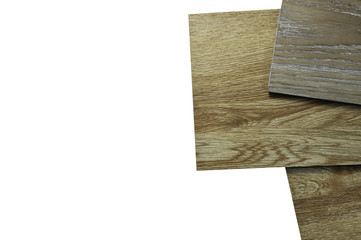 Interior design. Architectural materials,- Laminate, Vinyl, Wood floor Concept. A studio photo of laminate vinyl flooring on wooden background.