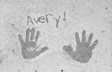Palms marks on a concrete
