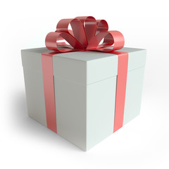 Gift with red ribbon on a white background