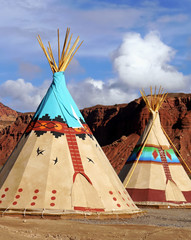 Indian tents decorated with ornaments