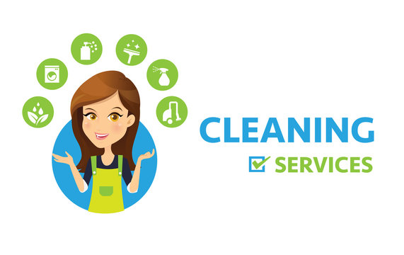 Cleaning service logo. Women Maid vector and cleaning services icon.