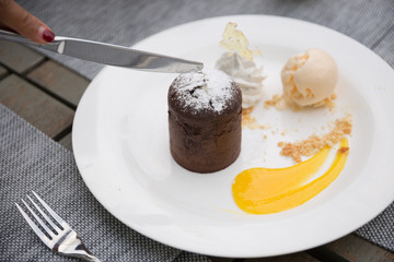 Chocolate Fondant Served with Ice Cream