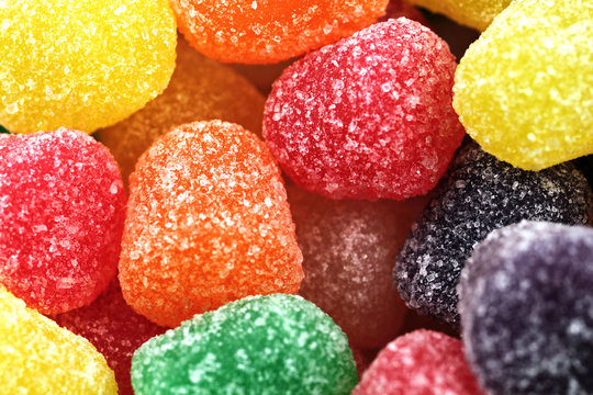 A close up image of colored gumdrops