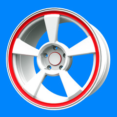 White aluminum cast disk from a sports car with a red fringing (3D model)