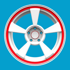 Fototapeta premium White aluminum cast disk from a sports car with a red fringing (3D model)
