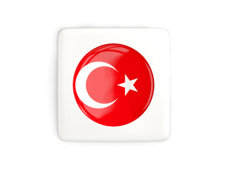 Square button with round flag of turkey