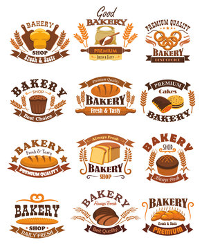 Bakery shop bread vector isolated signs emblems