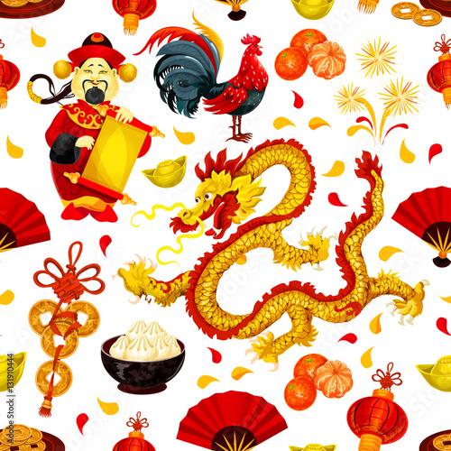 &quot;Chinese New Year of Rooster seamless pattern&quot; Stock image and royalty