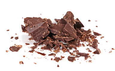 pile chopped chocolate isolated on white