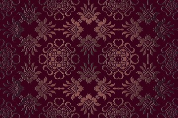 abstract seamless background vintage embossed openwork pattern on a burgundy  in Victorian style