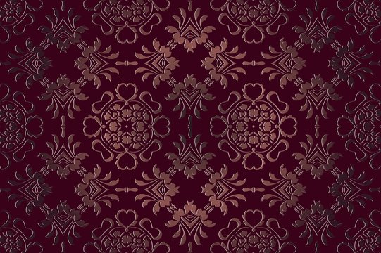 abstract seamless background vintage embossed openwork pattern on a burgundy  in Victorian style