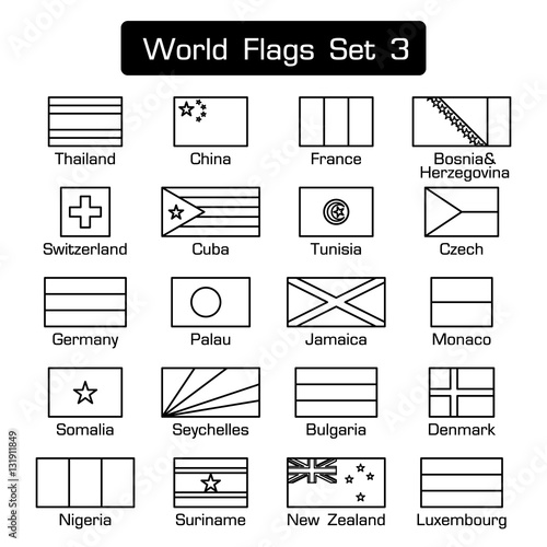 "World flags set 3 . simple style and flat design . thick outline
