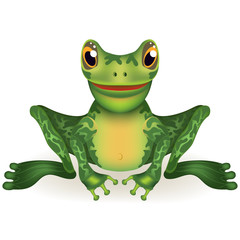 Funny frog. Cute cartoon сharacter isolated on white background. 