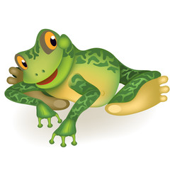 Obraz premium Funny frog. Toad invites you to play. Cute cartoon сharacter isolated on white background.