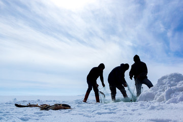  Winter fishing on frozen cildir lake in the province of Ardahan.