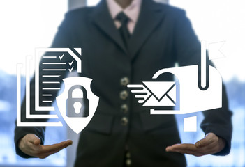 Mail box digital email marketing file document shield lock security business web protection...