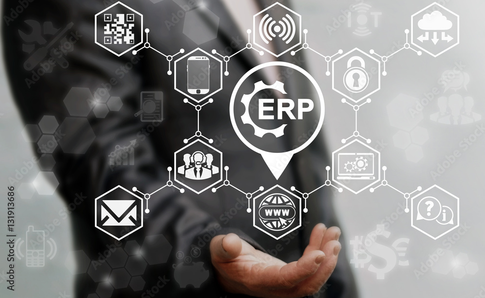 Poster erp business navigation computer web enterprise resource planning gear icon place concept. location 