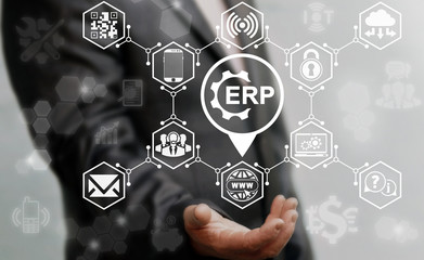 Erp business navigation computer web enterprise resource planning gear icon place concept. Location...