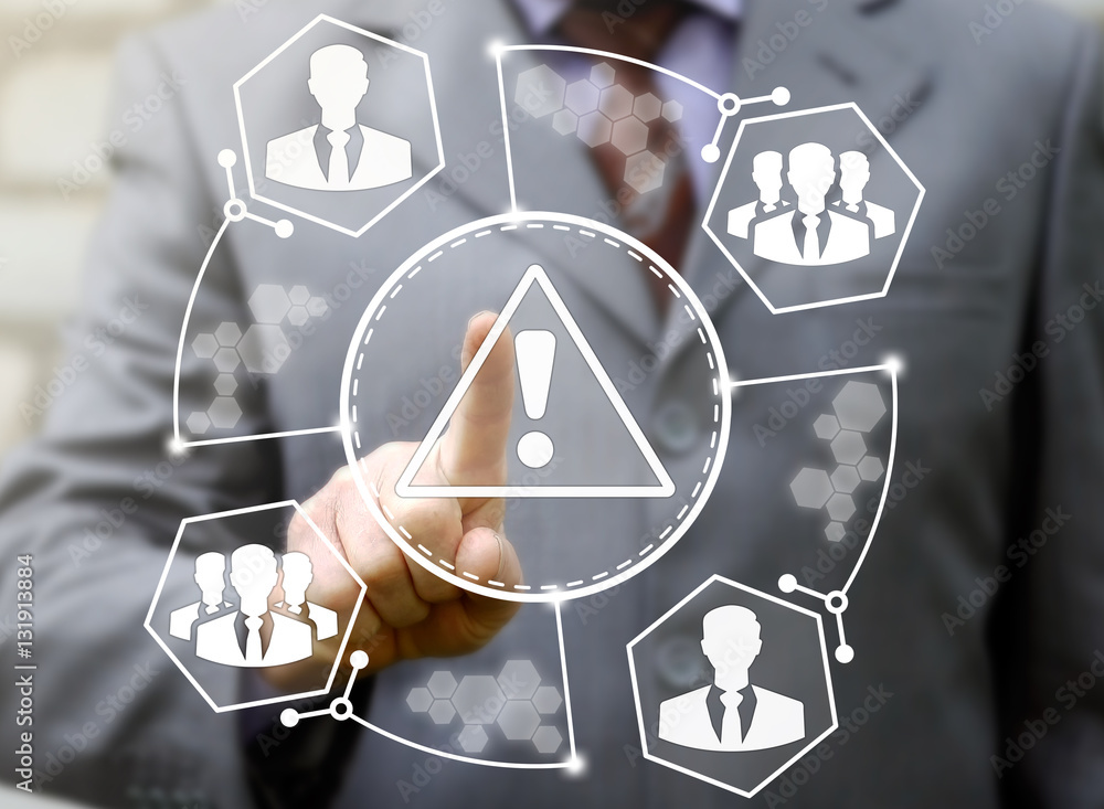 Poster business attention mark with triangle icon web internet communication risk safety security social ne