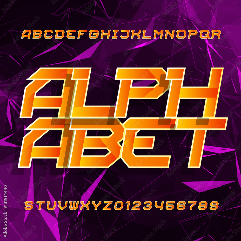 Fototapete futuristic alphabet vector font. oblique type letters and numbers on a polygonal background. vector 