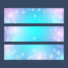 Modern Happy New Year set of vector banners. Christmas background. Design templates with snowflakes. Invitation cards surface.