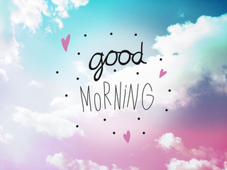 Good morning word letter on pink and blue pastel sky - 131916433