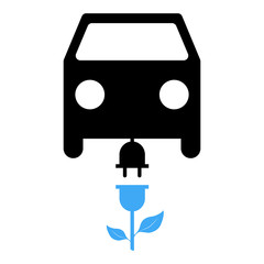 Green car icon -  Glyph style - Black and blue filled