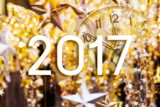 2017 year on gold star and bokeh light