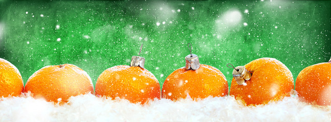 New Year Tangerines Row Line Isolated Green