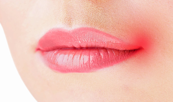 Female lips with herpes virus, closeup