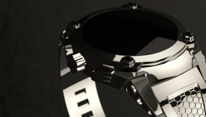 Smart watch on various material and background, 3d render